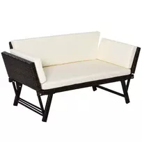 Poliratano sodo sofa, 2 sėdimų vietų sodo baldai, sulankstomi porankiai 129 x 63 x 67 cm