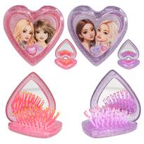 Topmodel - TOPModel Folding Hairbrush with Mirror - Heart Shaped - Transparent Pink and Purple (0413030)