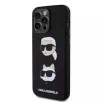 Karl Lagerfeld Liquid Silicone Case with Karl and Choupette Heads for iPhone 15 Pro Max, Black