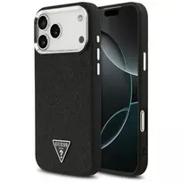 GUESS Glitter Triangle Logo phone case with MagSafe support for iPhone 17 Pro Max, black