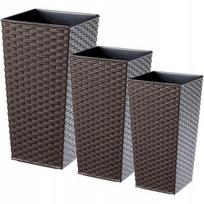 Vazonų rinkinys su įdėklais Rattan, 3 vnt., mocha spalvos, 68 cm
