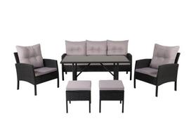 Sodo baldų komplektas: staliukas „Knock“, sofa, 2 foteliai ir pufas