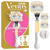 Gillette Venus ComfortGlow Argan Oil Skustuvas, 3 Keičiamos Skustuvo Galvutės, Sieninis Laikiklis