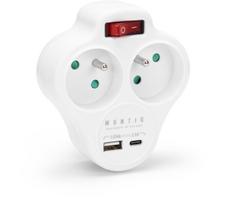 Elektrinis prailgintuvas su 2 lizdais, Usb-a, Usb-c ir jungikliu