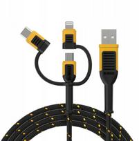 Dewalt 3-in-1 Usb-c, Micro-usb, Lightning kabelis, 1.8m, 100w