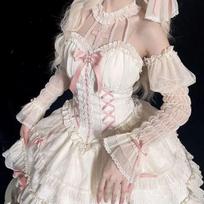 Suknelė Lolita Princesė Japoniška, miela moteriška gotikinė kryžiaus lanko nėriniai Mieli raukiniai vakarėlio suknelės mergaitėms Harajuku bandage Vestidos S rožinė