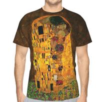 Gustav Klimt Aliejinis Tapybos Pabučiavimas Vyrai Dydelio Dydžio Retro Trumpomis Rankovėmis Poliesterio Marškinėliai Harajuku 3D Spausdinti Apvalia Kaklo Marškinėliai Streetwear S gelsvai ruda