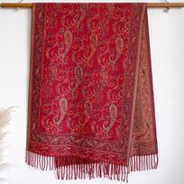 Lengvo prabangos etninio stiliaus anakardų rašto kutuotas žakardinis šalikas aukštos kokybės universalus moteriškas galvos apdangalas/šalikas 200x65cm raudona