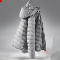 Madingas žiemos baltas su gobtuvu ančių pūkų striukė itin lengva plona nešiojama parka didelio dydžio vyriškas paltas S