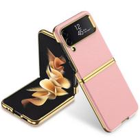 Prabangi dengta odinė dėklas Samsung Galaxy Z Flip 4 5g telefonui, kameros apsaugos dangtelis Samsung Flip4 dėklui case only rožinė