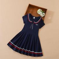Vaikų vasarinė suknelė trumpomis rankovėmis Mergaitėms Preppy Style Vaikiški rūbai 6-12 m. Vaikiški atvartai mergaičių medvilninė laisvalaikio princesė suknelė 120 tamsiai mėlyna spalva