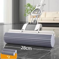 Sponge Mop sistema su sulankstoma šluoste namų plytelių grindims vonios kambario valymo valytuvu ir ištraukiama teleskopine ilga rankena 28cm 2 head balta