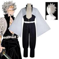Anime Demon Slayer Cosplay Kostiumas Shinazugawa Sanemi Vėjo Hashira Apranga Perukas Lipdukai Kimetsu No Yaiba Kalvio Kaimo Lanko L-(Costume+Wig)