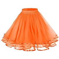 Tinklinis tiulio sijonas su elastiniu juosmeniu Vienspalvis trijų sluoksnių princesės sijonas Cosplay Vestuvių vakarėlių sijonas iki kelių oranžinė