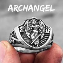 Arkangelas Šv. Mykolas Religija Amuletas Nerūdijančio Plieno Vyriški Žiedai Punk Vyrams Vaikinui Biker Papuošalai Kūrybiškumo Dovana 8 white