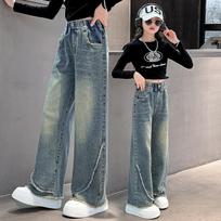 Autumn 2025 Girls' Wide-Leg Jeans for Ages 7-16 - Loose, Straight-Leg Fit 130 cm