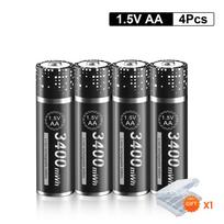 1,5 V AA ličio ličio baterija 3400 mWh Didelės talpos ličio jonų įkraunama baterija Mp3 laikrodžiams žaislinio automobilio nuotolinio valdymo pultas 4PCS juoda