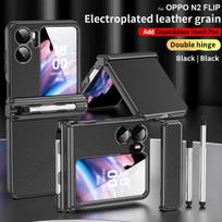 Capacitance Pen For Oppo Find N2 Flip Dual Hinge Case With Touch Pen Slot Funda For Oppo Find N2 Flip Plating Leather Cover Case With Touch Pen