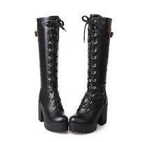 Rudeniniai suvarstomi kelių aukšti batai moteriški madingi balti kvadratiniai kulnai moteriški odiniai batai žieminiai dideli dydžiai 34 juoda