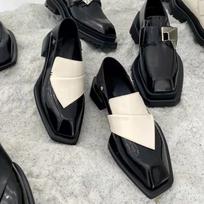 Įstrižos Juodos ir Baltos Kontrastingos Lefu Batai Moterims Kvadratinė Nosies Vienspalviai Batai Storesni Kulniukai Unisex Maži Batai Tendencija 40