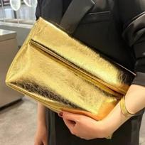 Nauja moteriška karvės odos delninė, dizainerio prabangi tikros odos mados prekės ženklo peties messenger tipo krepšys, vokelio formos maišelis 35X21X6cm auksas