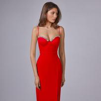 2023 European & American Elegant Diamond-Slitted Sling Bandage Dress Small raudona