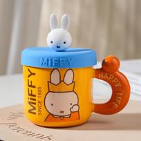 Didelės vertės animacinis Miffy keraminis puodelis su dangteliu namams Mielas poros vandens puodelis Dovanų dėžutė Kūrybingas suvenyrinis puodelis 400ml