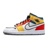 Air Jordan 1 Mid SE GS Daugiaspalvės Drobės Vaikų Sportbačiai Balti Juodi Picante-Raudoni DV1316-100 36.5