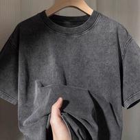 Medvilniniai marškinėliai su sendintu efektu - Sunkūs 260 g, Unisex, Trumpomis rankovėmis, Retro vienspalviai vasarai. XXL gray