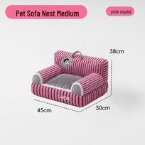 Pliušinė keturių sezonų katės ir šuns lova - Jauki, neslystanti, paaukštinta dryžuota sofa rudeniui ir žiemai In Stock