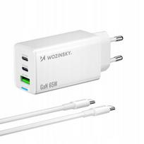 Wozinsky GaN 65W įkroviklis su USB-A 2xUSB-C jungtimis su 65W USB-C laidu - baltas