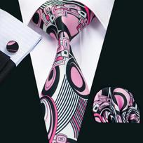 Barry.Wang Tie for Men Fashion Print Kaklaraištis Hanky ​​Rankogalių sąsagos vakarėlių pasimatymų verslui N-1219