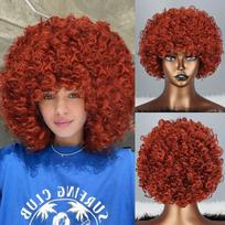 MERISIHAIR Trumpos oranžinės raudonos afro garbanotos perukai su kirpčiukais moterims, natūralių plaukų, Cosplay, karščiui atsparus pluoštas, purūs perukai 25cm brown