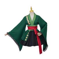 Anime karaliaus vagių Helovino kostiumas, vientisas kimono chalatas, apsiausto diržas, pilnas komplektas S žalia
