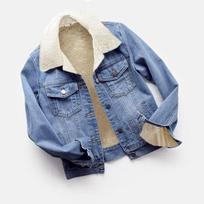 Fleece Šilta Žieminė Jean Striukė Moteriška Kišenės Mygtukas Švelni Šilta Viršutinė Apranga Mada Lieknos Džinsinės Striukės Moterims M