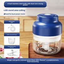 Belaidis elektrinis česnako smulkintuvas ir skustuvas – Mini automatinis maišymo ir smulkinimo virtuvės įrankis 250ml + 4-blade knife mėlyna