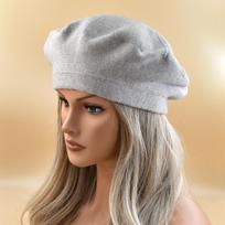 Prancūziškas moteriškas vilnonis dryžuotas beretas: Šilta, Elastinga, Be kraštelio Žieminė kepurė One Size (54-60cm) Elastic šviesiai pilka spalva