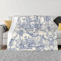 Juoda ir balta Toile De Jouy pledas Minkštas vilnos šiltas flanelinis Prancūziški motyvai Gėlių metimo pledas sofai, biurui, lovai Antklodė Dovana# 75X95CM pilka spalva