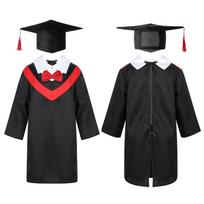 Ikimokyklinio ugdymo pradinės mokyklos ceremonijai skirtos baigimo suknelės kepuraitės unisex uniformos chalatų komplektas su kutais 4-5 Years raudona