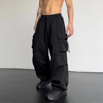 Madingos Y2K Baggy Cargo Pants Vyriškos kišeninės kelnės Laisvos laisvalaikio sportinės kelnės Sportinės kelnės Gatvės apranga Trakiniai korėjietiško stiliaus S juoda