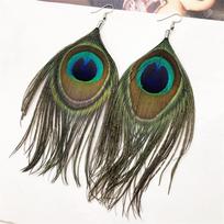 Visiškai nauji Retro etninio stiliaus povo plunksnų auskarai bohemiškos mados asmenybės perdėtai ilgu kutu moteriški auskarai