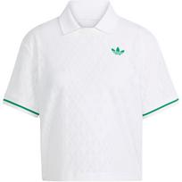 Adidas Originals dryžuoti laisvo kirpimo trumparankoviai polo marškinėliai moterims viršutiniai drabužiai Balti JM4734 S