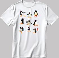 Pingu nuotaikos Noot Noot, trumpomis rankovėmis, baltas-juodas, vyriški/moteriški marškinėliai K449 3XL