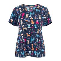 Women Working Uniform Animal Print Cartoon Cat Dog Short Sleeve V-neck Tops Femme Blouse Nurse work wear Medical Uniforms Nurse S