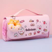 Mielas kačių dekompresinis pieštuko dėklas Didelė pieštukų dėžutė, nešiojama mergaičių rašiklio krepšys, dvisluoksnis mokyklinis maišelis Kawaii raštinės reikmenų pieštuko dėklas B rožinė