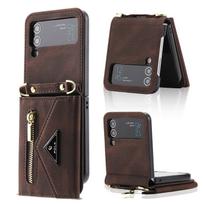 Odinis dėklas, skirtas „Samsung Flip4 Galaxy Z Flip 4 Z Flip 3 5G Vintage“ su ilga raišteliu kryžiaus 3 kortelių lizdais Samsung Z flip 3 ruda