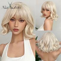 ALAN EATON Platininis trumpų bangų Bob plaukų perukas Šviesiai blondiniai sintetiniai perukai su kirpčiukais moterims karščiui atsparūs Cosplay Lolita Hair