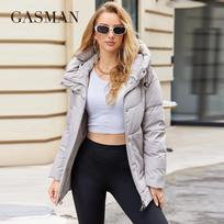 GASMAN 2023 Nauji paltai Moteriška žieminė pūkinė striukė Klasikinio dizaino užtrauktuku vilnos kišenė moteriška elegantiška parkas 83284 XL smėlis