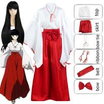 Anime Inuyasha Kiky Kikyō Cosplay kostiumas ragana japonų kimono Performance drabužiai Perukas su viršutiniais sijonais uniforma Helovino vakarėlis L-(Costume+Wig)