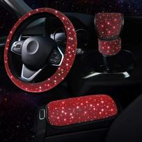 3 vnt. Automobilio Aksesuarų Rinkinys Moterims Vairo Dangtelis Pavarų Svirties Dangtelis Porankio Pagalvėlė Kilimėlis Bling Automobilio Deimantinė Dekoro Stilius